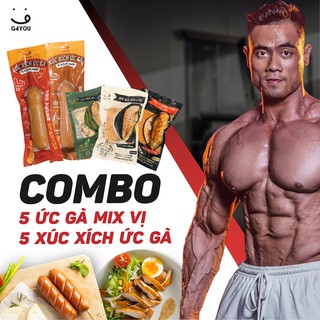 Combo 5 gói ức gà và 5 gói xúc xích ức gà ăn liền g4you tăng cơ giảm mỡ 100g