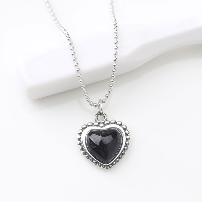 vòng cổ Đính Đá Mã Não Đen Kiểu Dáng Đơn Giản Phong Cách Retro