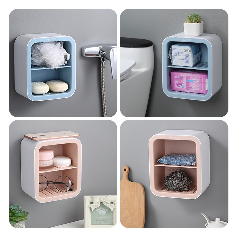 ECOCO Drainer Soap Dish For Bathroom Multifunction Soap Holder With Hooks Organizer Punch-free Storage Box Bathroom Accessories