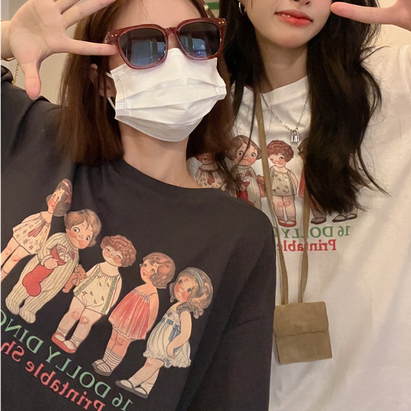 SUXI Áo Thun Tay Ngắn Cổ Tròn Form Rộng In Họa Tiết Hoạt Hình Thời Trang Mùa Hè Cho Nữ