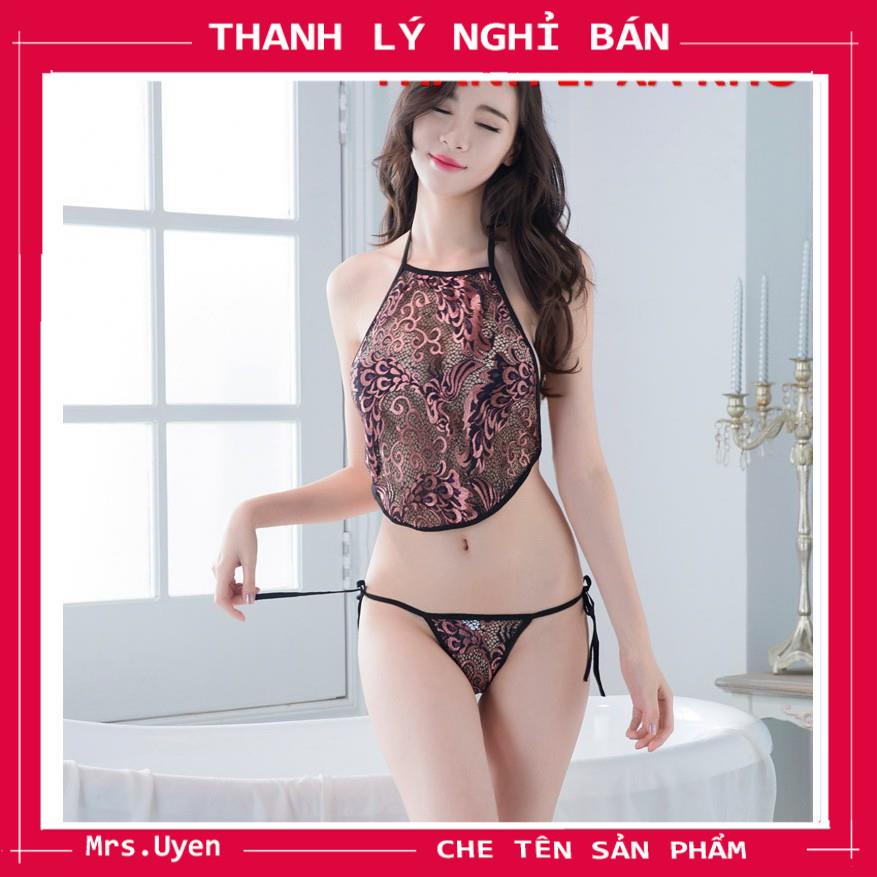 Áo yếm tân nương sang chảnh + quần lót lọt khe buộc dây freesize [Mã - Y800]  đồ ngủ nữ gợi cảm quyến rũ sexy | BigBuy360 - bigbuy360.vn
