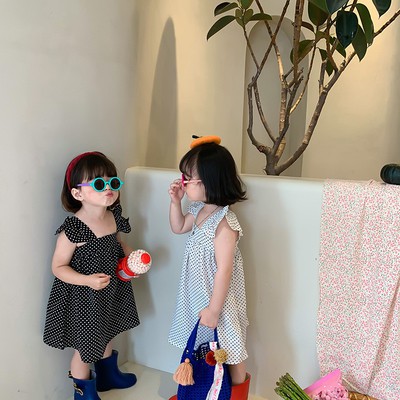 Đầm Tay Cánh Tiên Họa Tiết Chấm Bi Thời Trang Mùa Hè Cho Bé Gái