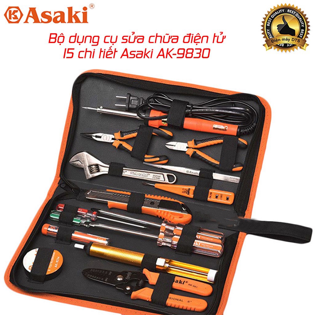 Bộ dụng cụ sửa chữa điện tử đa năng 15 chi tiết Asaki AK-9830