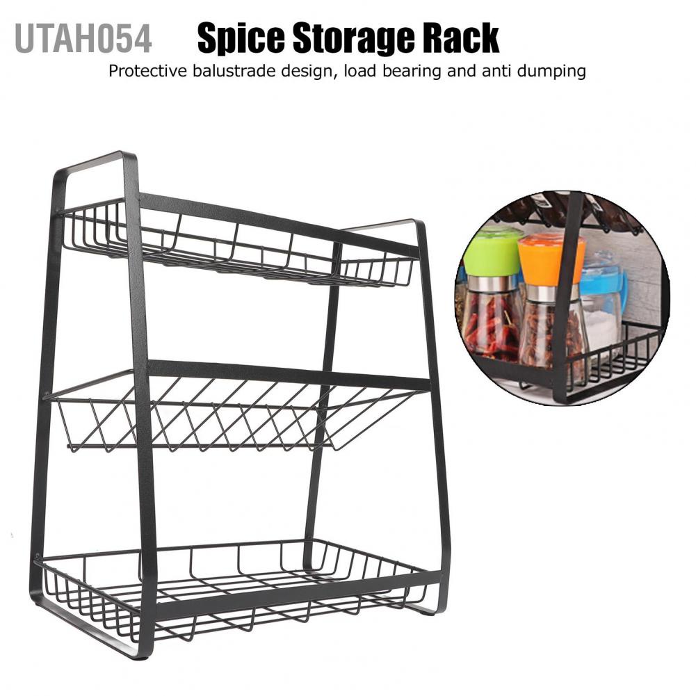Kệ đựng gia vị 3 tầng bằng sắt màu đen cho nhà bếp