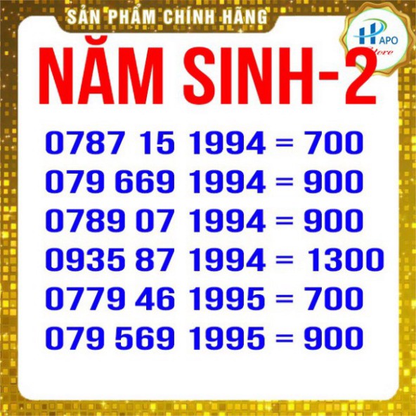 GIÁ TỐT NHẤT SIM NĂM SINH GIÁ RẺ TRẢ TRƯỚC MOBIFONE 2 - SIM SỐ ĐẸP - HAPO STORE $$$