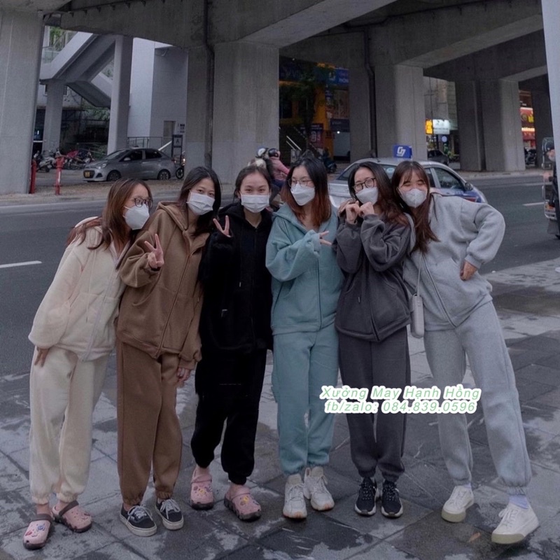 Set áo khoác nỉ nhung tăm kéo khoá kèm jogger hàng Quảng Châu phong cách Ulzzang cực trẻ trung có ảnh, video quay thật