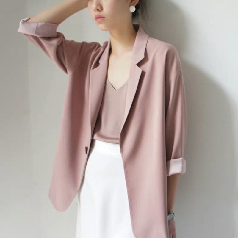 Áo blazer nữ màu hồng vải tuyết mưa cao cấp xuất dư | BigBuy360 - bigbuy360.vn