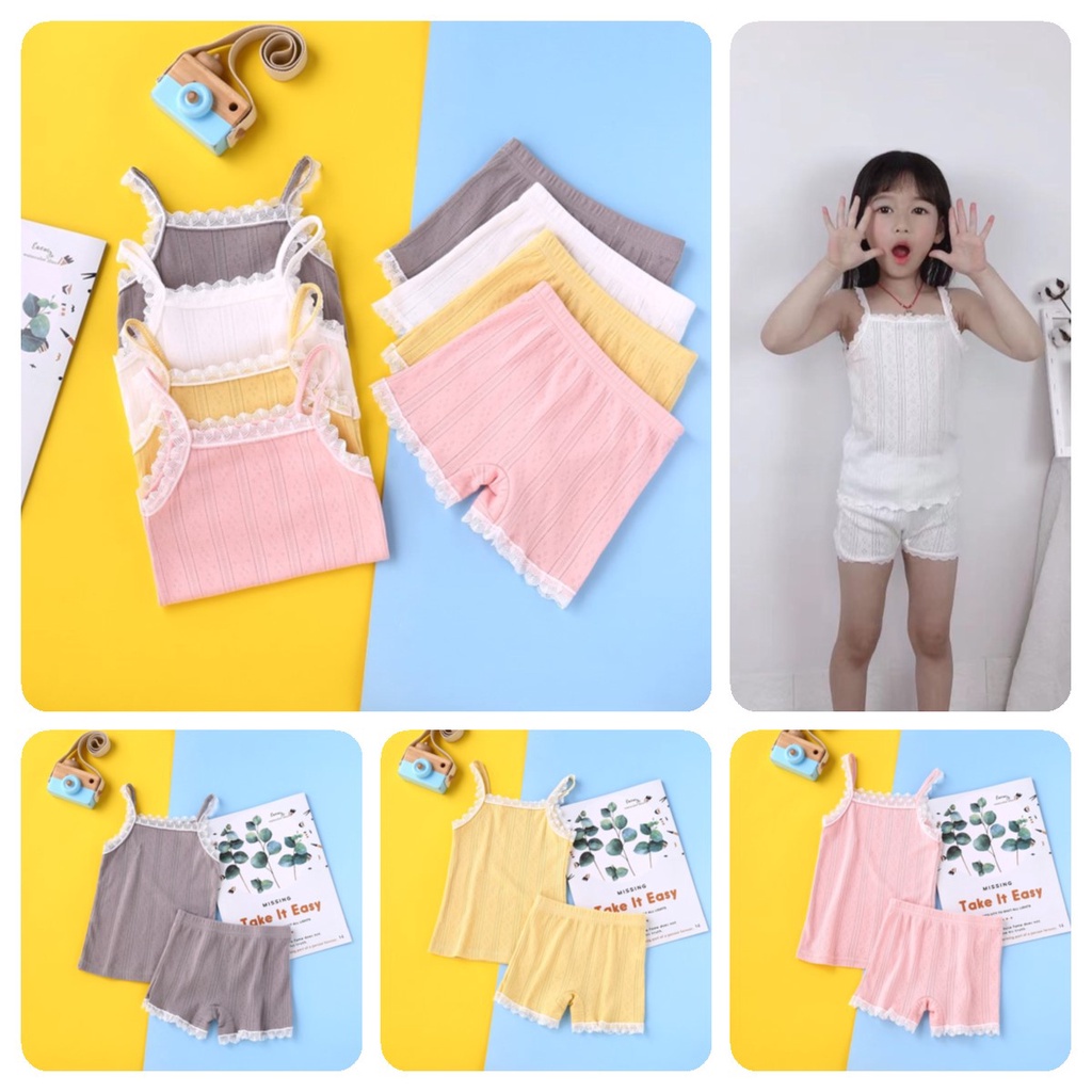 Con gái mùa hè Nhà quần áo áo lót ren sling quần ngắn 3-12 tuổi