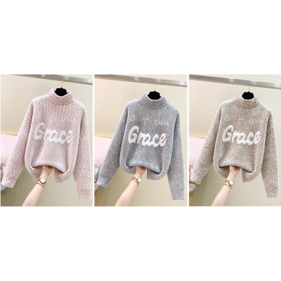 [ XẢ KHO TẾT ] Áo Len Nữ Dày Đẹp Phối Màu Có Chữ Grace - PHMAGRACE