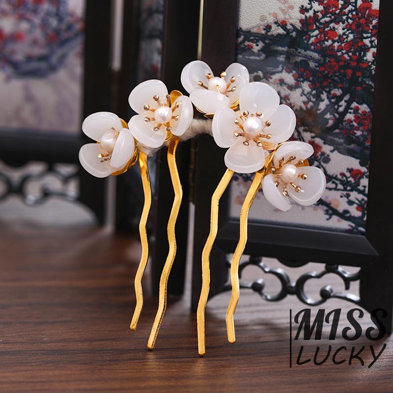 Kẹp tóc trang trí hình hoa đính ngọc trai đẹp mắt cho nữ