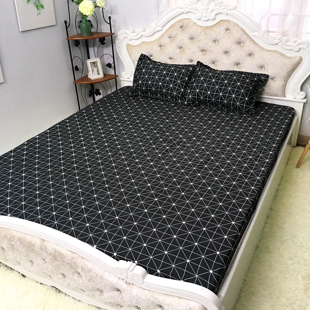 (Sale Hot) Bộ ga gối poly cotton loại đẹp mẫu Bò Hồng, drap giường bo chun bọc nệm (1 ga + 2 vỏ áo gối) giá rẻ