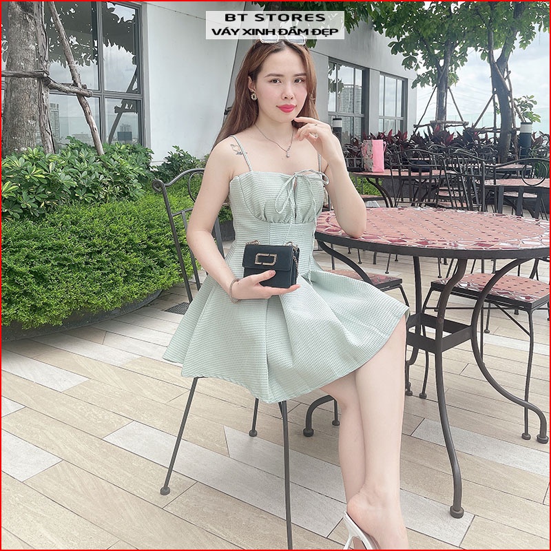 Đầm hai dây cúp ngực tùng xếp ly sang chảnh Isa- BT130