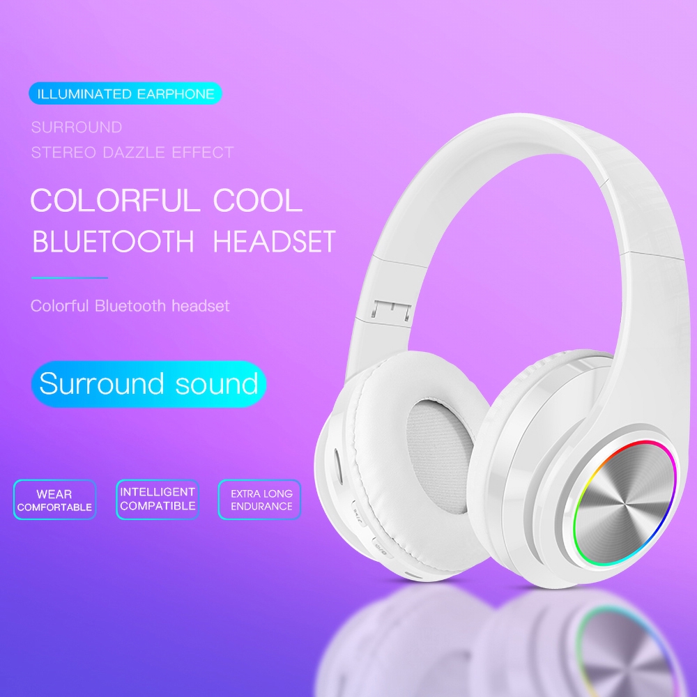 Tai nghe chụp tai Bluetotoh 5.0 không dây có đèn LED hỗ trợ thẻ nhớ TF kèm phụ kiện