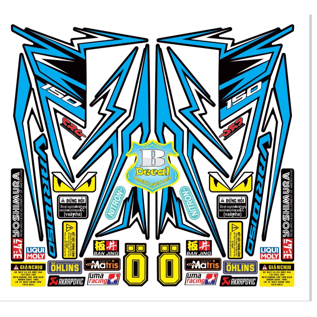 ( Quí khách vui lòng mang ra tiệm cho thợ dán ) Tem vario 150 23013 đen nhám