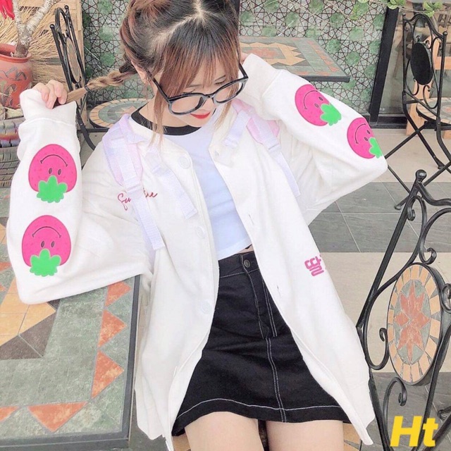 Áo khoác cadigan nỉ bông dâu Tây
