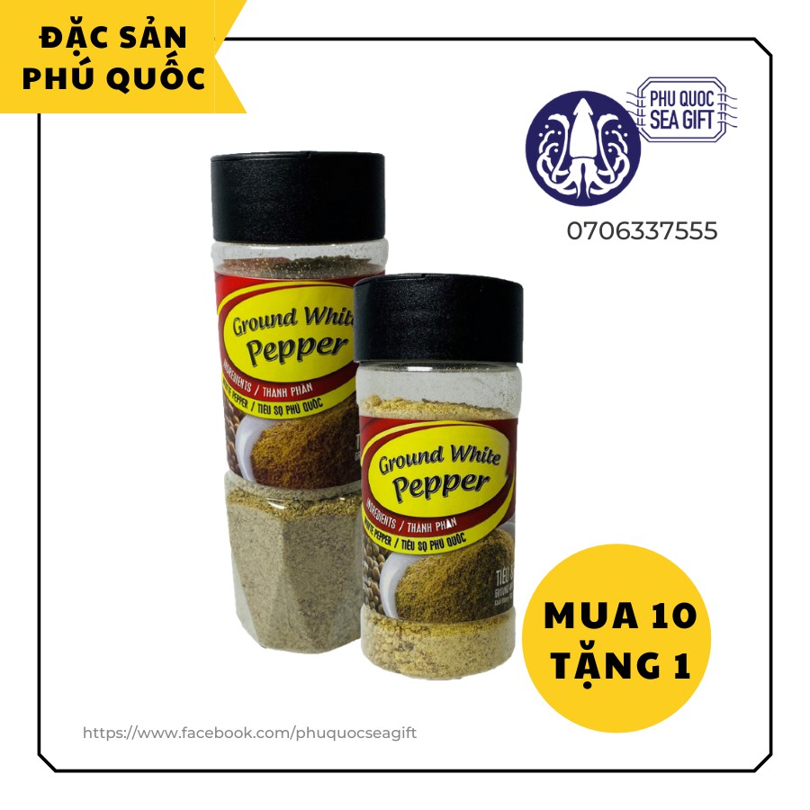 Tiêu sọ xay hũ 90gr - 120gr - Ground white pepper - ĐẶC SẢN PHÚ QUỐC - Mua 10 tặng 1