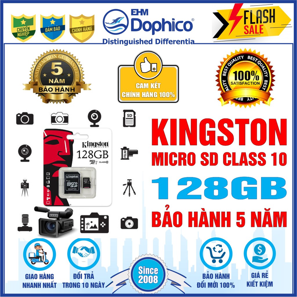 Thẻ nhớ Kingston 128GB – KINGSTON MicroSD Class10 – CHÍNH HÃNG – Bảo hành 5 năm – Kèm Adapter