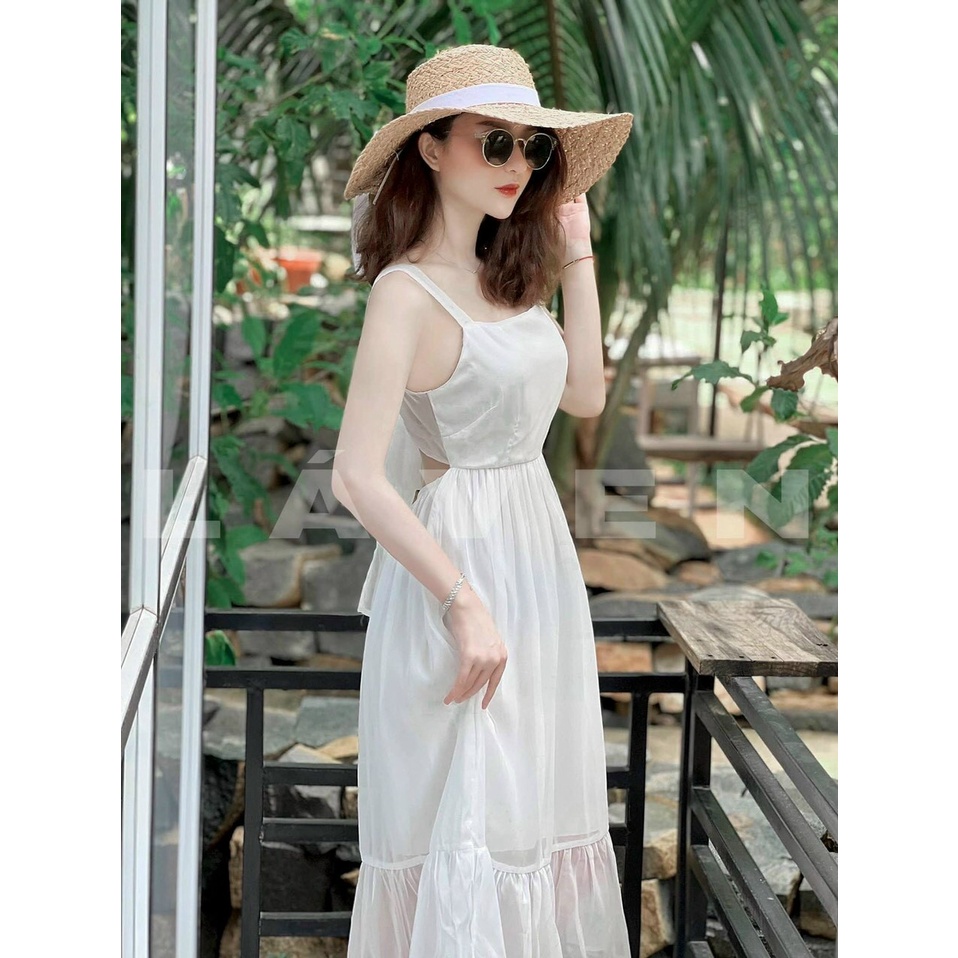 VÁY MAXI TRẮNG tiểu thư cột nơ lưng đuôi cá sẵn mút vải đẹp,hàng chuẩn shop