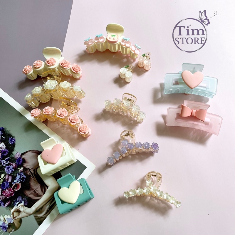 Kẹp bấu tóc tim hoa  nơ nhựa nhiều mẫu TIMSTORE phụ kiện búi tóc thời trang phong cách hàn
