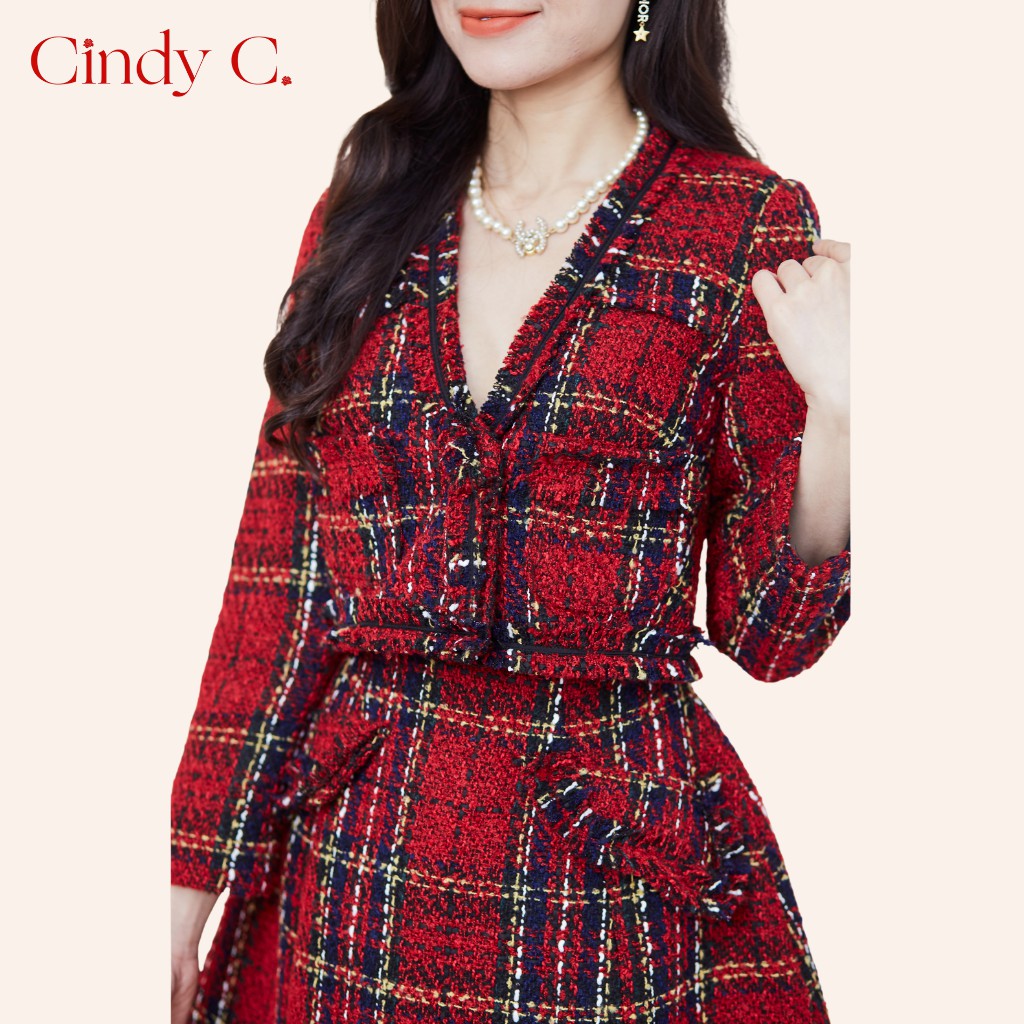 Áo khoác Chân váy CINDY C chất dạ Tweed cao cấp màu đỏ và hồng, thiết kế sang trọng, nữ tính 724 / 725 / 806