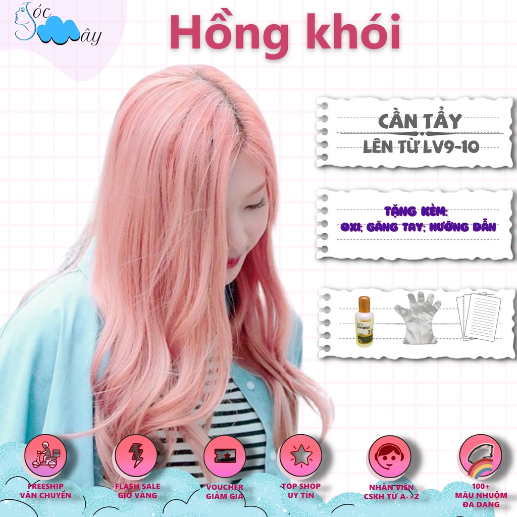 (Ảnh thật màu Hồng khói) Thuốc nhuộm tóc chiết xuất thảo dược, hàng nhập khẩu, tặng oxy