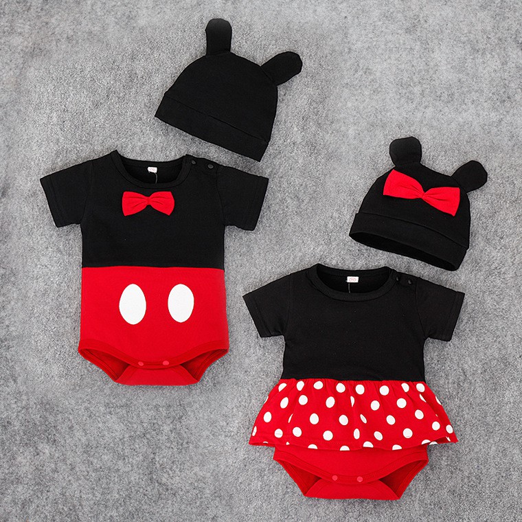 Set body mickey kèm mũ cho bé trai và bé gái 0-24m