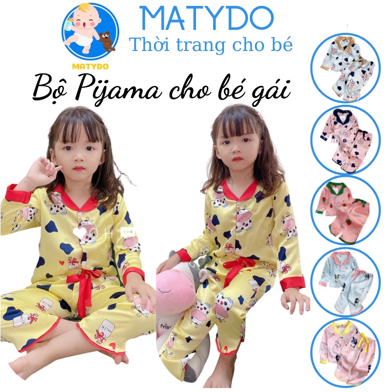 Bộ pijama lụa dài tay cho bé gái MATYDO bộ đồ ngủ dài tay cho bé gái 1 tuổi đến 6 tuổi