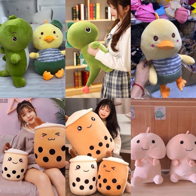 Thú bông 🎀 Gối Ôm Gấu Bông Bình Trà Sữa , Hình Thú Siêu Kute Chất Liệu Nhung Cao Cấp