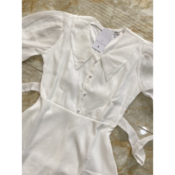 Đầm dự tiệc nữ trắng dễ thương dự tiệc dạo phố đều xinh vải may 2 lớp có nơ thắt eo | BigBuy360 - bigbuy360.vn