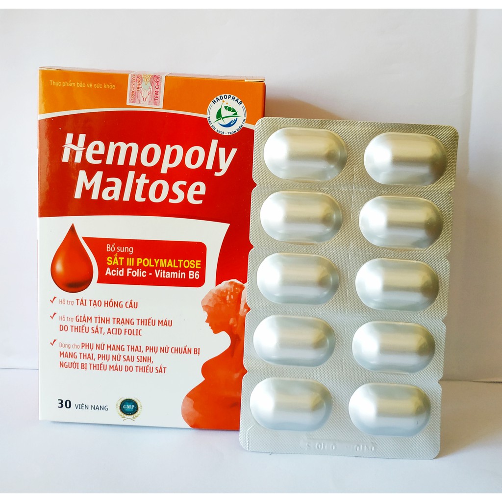 VIÊN UỐNG BỔ MÁU HEMOPOLY MALTOSE – GIÚP BỔ SUNG SẮT III POLYMALTOSE, ACID FOLIC, KHÔNG NÓNG KHÔNG TÁO BÓN – HỘP 30 VIÊN