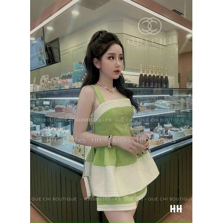Sét bộ đồ nữ lụa 2 dây sexy 2 màu xanh và đen phối trắng tôn dáng trẻ trung sang trọng thanh lịch siêu xinh
