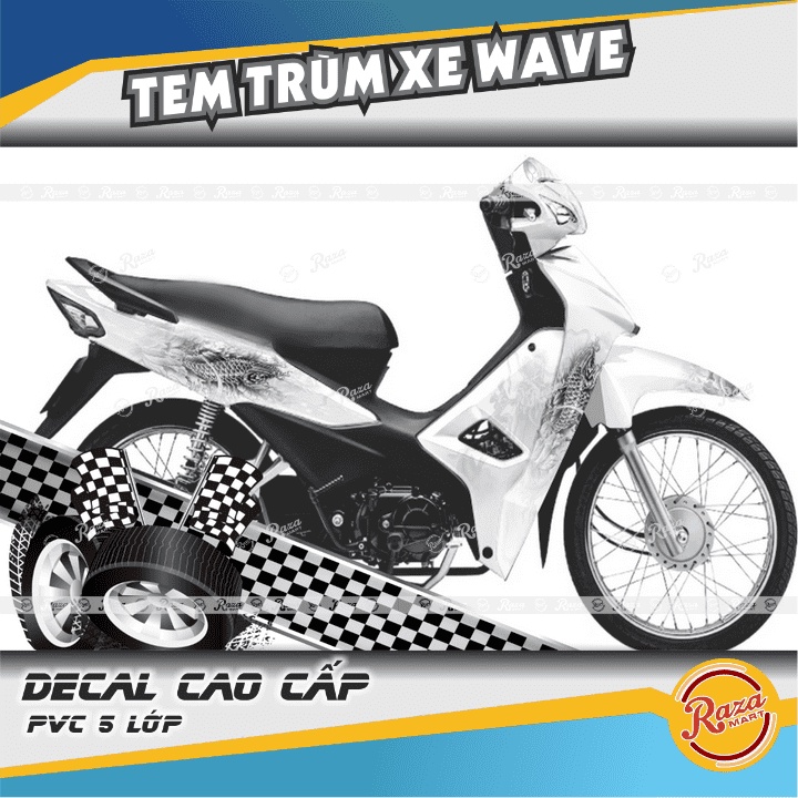 Tem trùm WAVE ALPHA 2017 xe màu trắng | Decal PVC 5 lớp cao cấp | Mã tem: WAV 124