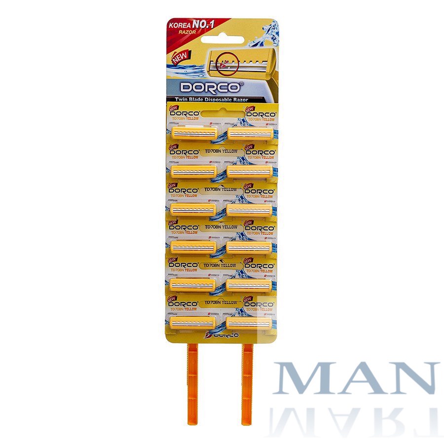 Bộ 12 Cây Cạo Râu 2 lưỡi Dorco TD 708 Cán Vàng