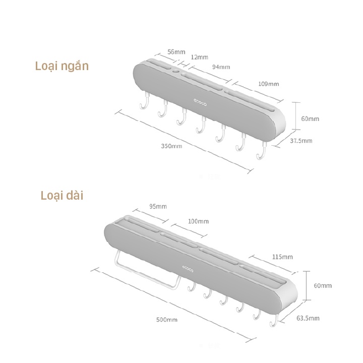 Kệ để dao thớt đa năng Ecoco thìa đũa và móc treo siêu dính, nhựa ABS an toàn, thân thiện - BH 12 Tháng