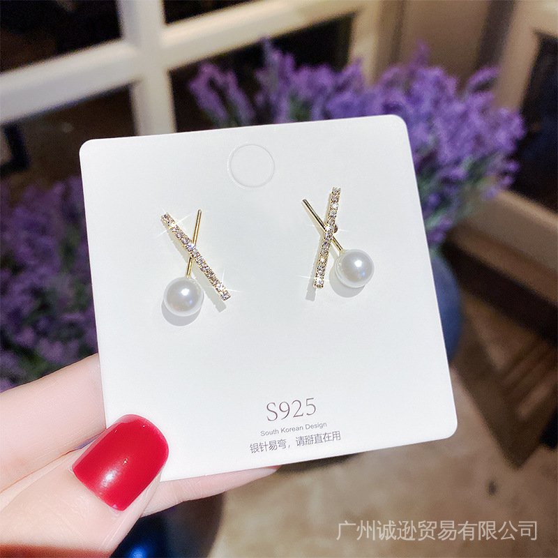 Hàng có sẵn HZH❤️Bộ dây chuyền + bông tai mạ bạc 925 đính ngọc trai đơn giản phong cách Hàn Quốc