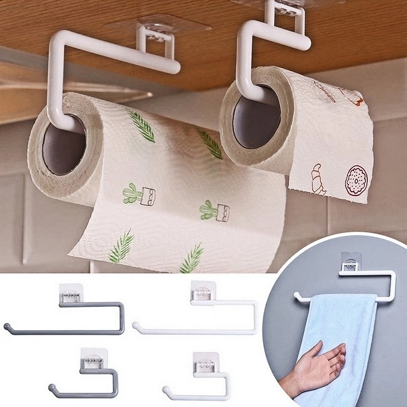 Giá đỡ khăn giấy gắn tường tự dính không cần đóng đinh đa năng cho nhà bếp nhà tắm