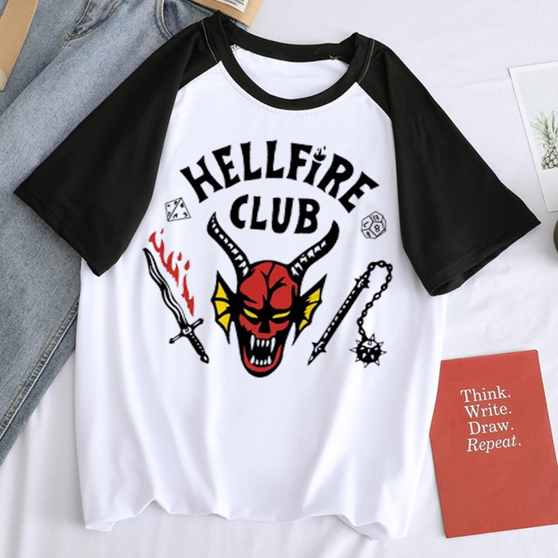 Giảm ₫19,000] Hellfire club áo thun dạng ngắn raglan hai tông màu in chữ  stranger things mùa 4 2022 - tháng 4/2023 - BeeCost
