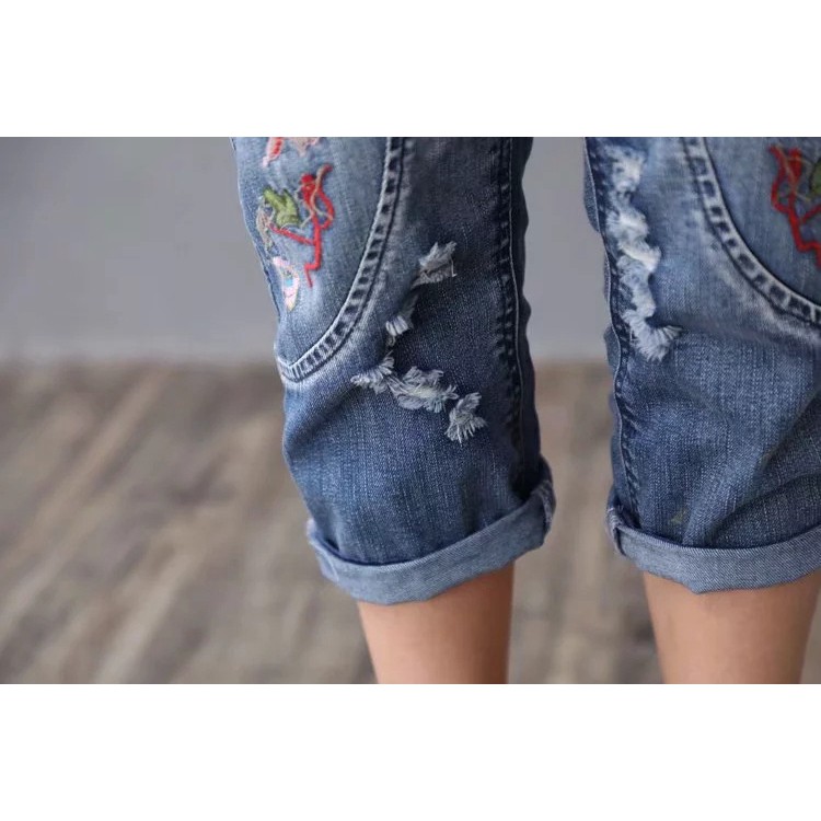 Quần jean bò bagy nữ lưng thun lửng 7 tất SIZE ĐẠI bigsize size M, L, XL, 2XL,3XL