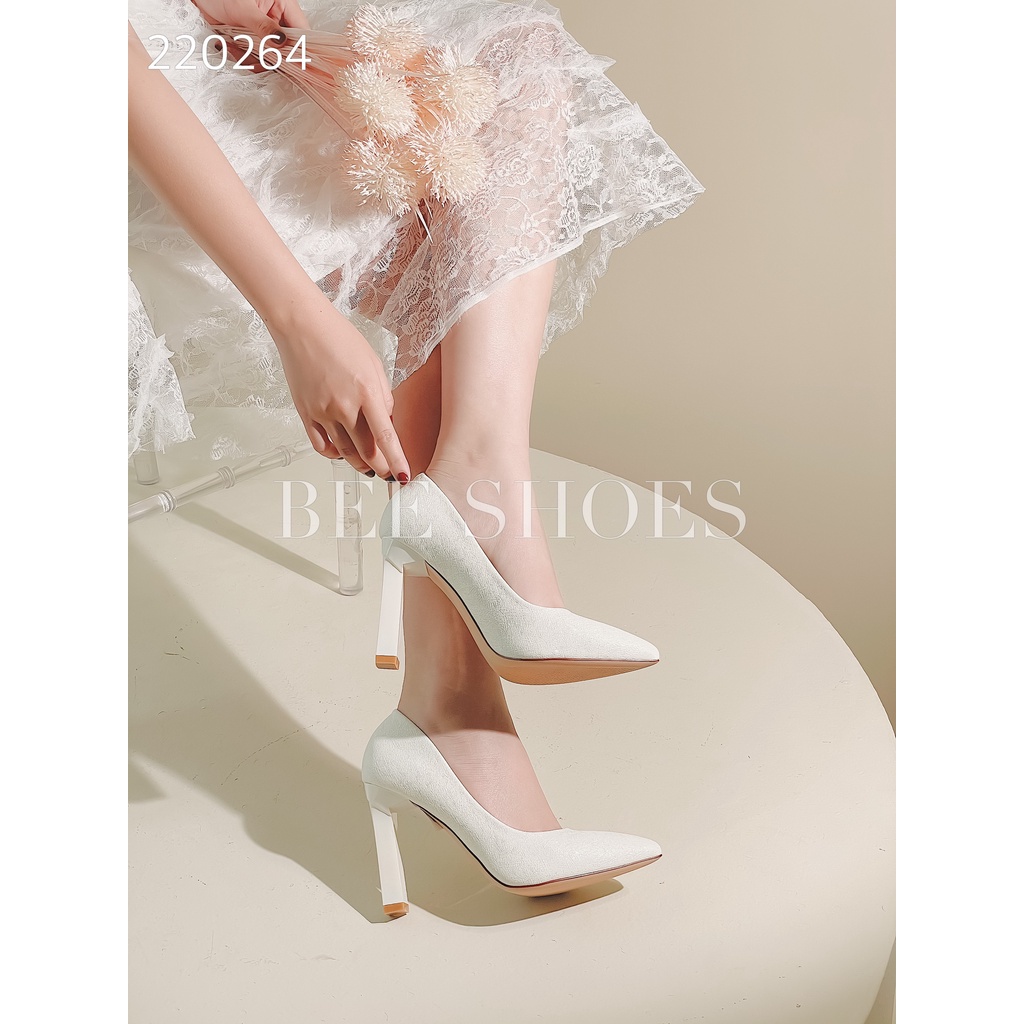 BEESHOES - GIÀY CAO GÓT NỮ MŨI NHỌN - GIÀY CAO GÓT NỮ GÓT TRỤ CAO 9 PHÂN SẴN MÀU TRẮNG 220264