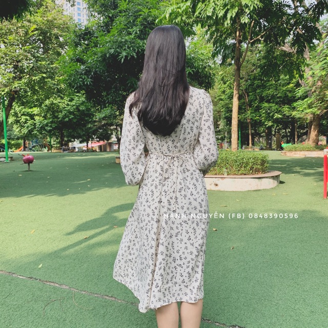 Váy hoa nhí vintage dài tay thu đông