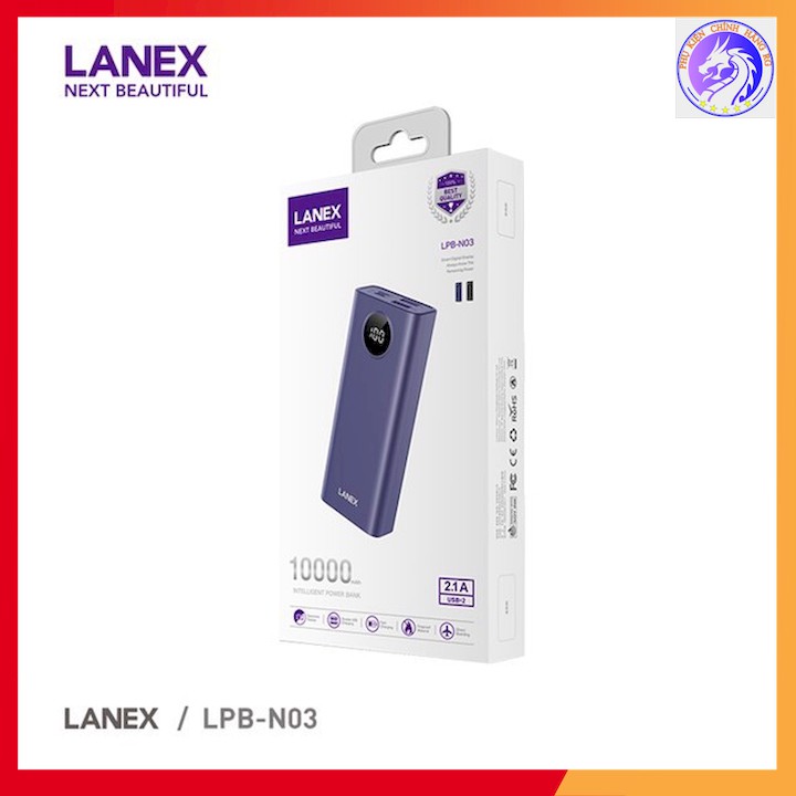 PIN DỰ PHÒNG POLYMER A+ 2 CỔNG USB 2.0A 10000MAH LANEX LPB-N03 - MÀN HÌNH LED