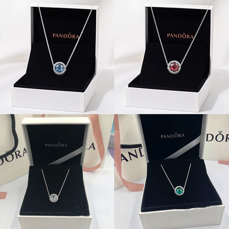 PANDORA Vòng cổ Mạ Bạc 925 Mặt Hình Trái Tim Đính Đá Zircon Thời Trang