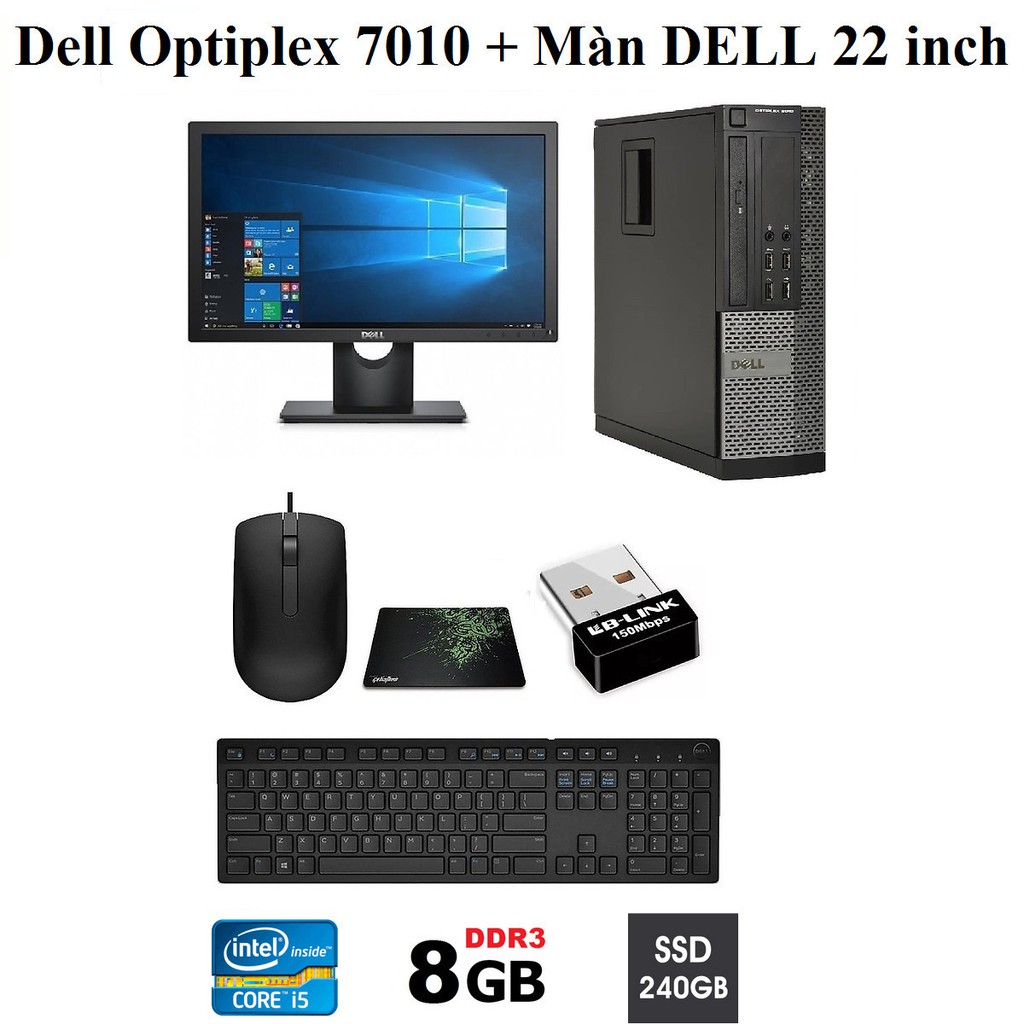 Bộ máy tính dell optiplex intel Core i5 3470, Ram 8GB, SSD 240GB; Màn hình dell 22 inch. Quà Tặng. Hàng Nhập Khẩu.