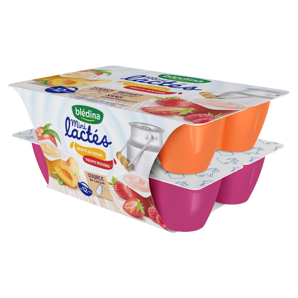 Sữa Chua Nguội Blédina Mini Lactés 6M+ Hương Đào Dâu - Vỉ 12 Hộp x 55g