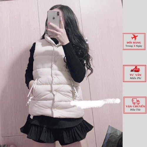 Áo gile phao nữ cúc bấm cao cấp siêu ấm ullzang Hàn Quốc thu đông