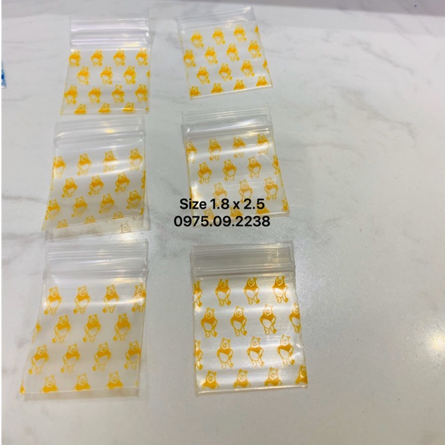 100 túi zip gấu vàng size 1.8 x 2.5 cm