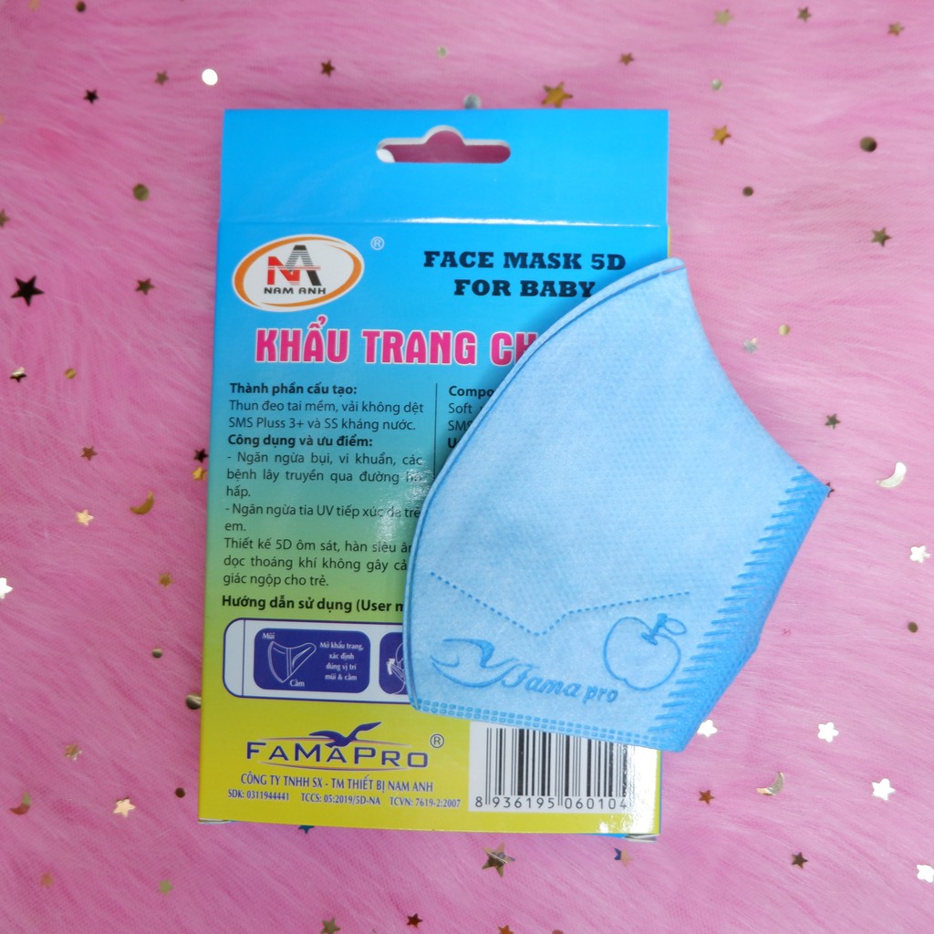 Hộp 10 cái khẩu trang y tế 5D, kháng khuẩn, Nam Anh, Đủ loại Đủ Màu cho Trẻ Em | BigBuy360 - bigbuy360.vn