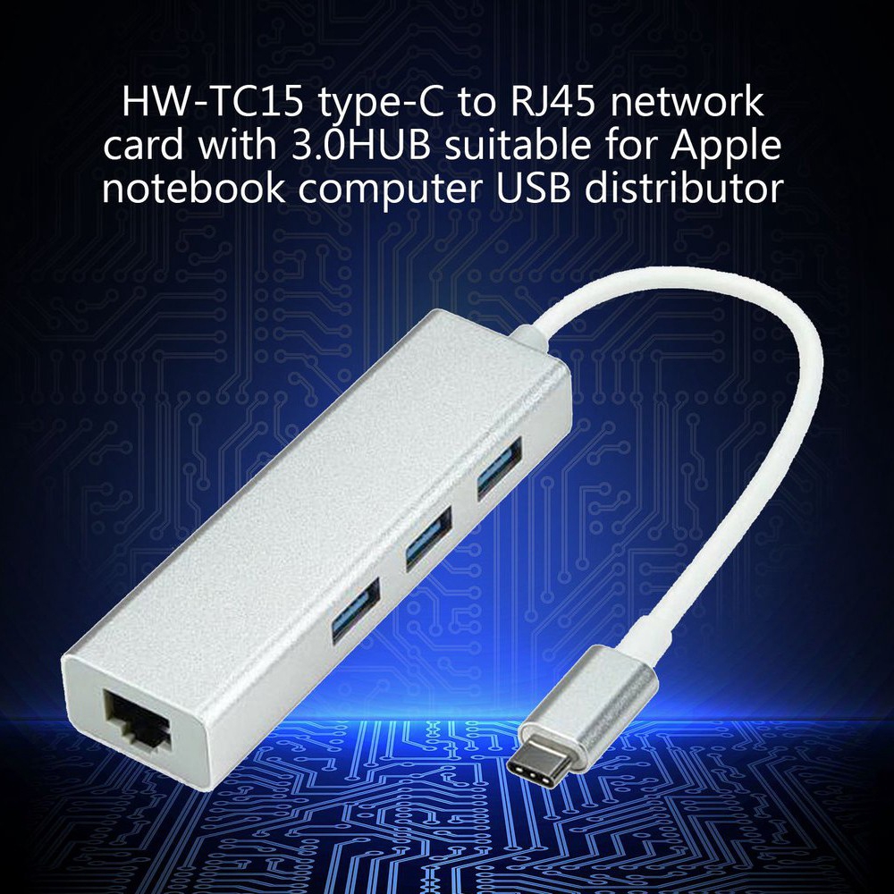USB-C Ethernet Rj45 Lan Adapter 3 Port USB Type C Hub, 10/100/1000Mbps Gigabit Ethernet USB 3.0 Network Card for MacBook