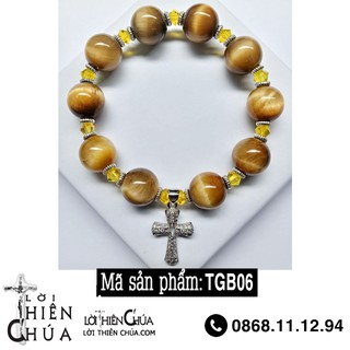 Chuỗi Mân côi tràng hạt đeo tay màu vàng MH Thánh Giá treo bac 10mm