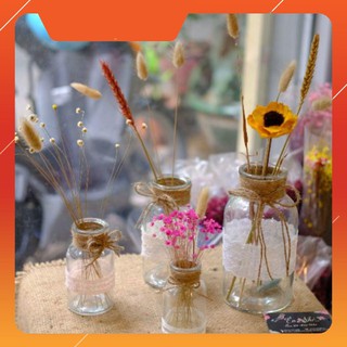 Lọ thủy tinh phối ren và dây thừng phong cách vintage (KHÔNG GỒM HOA)